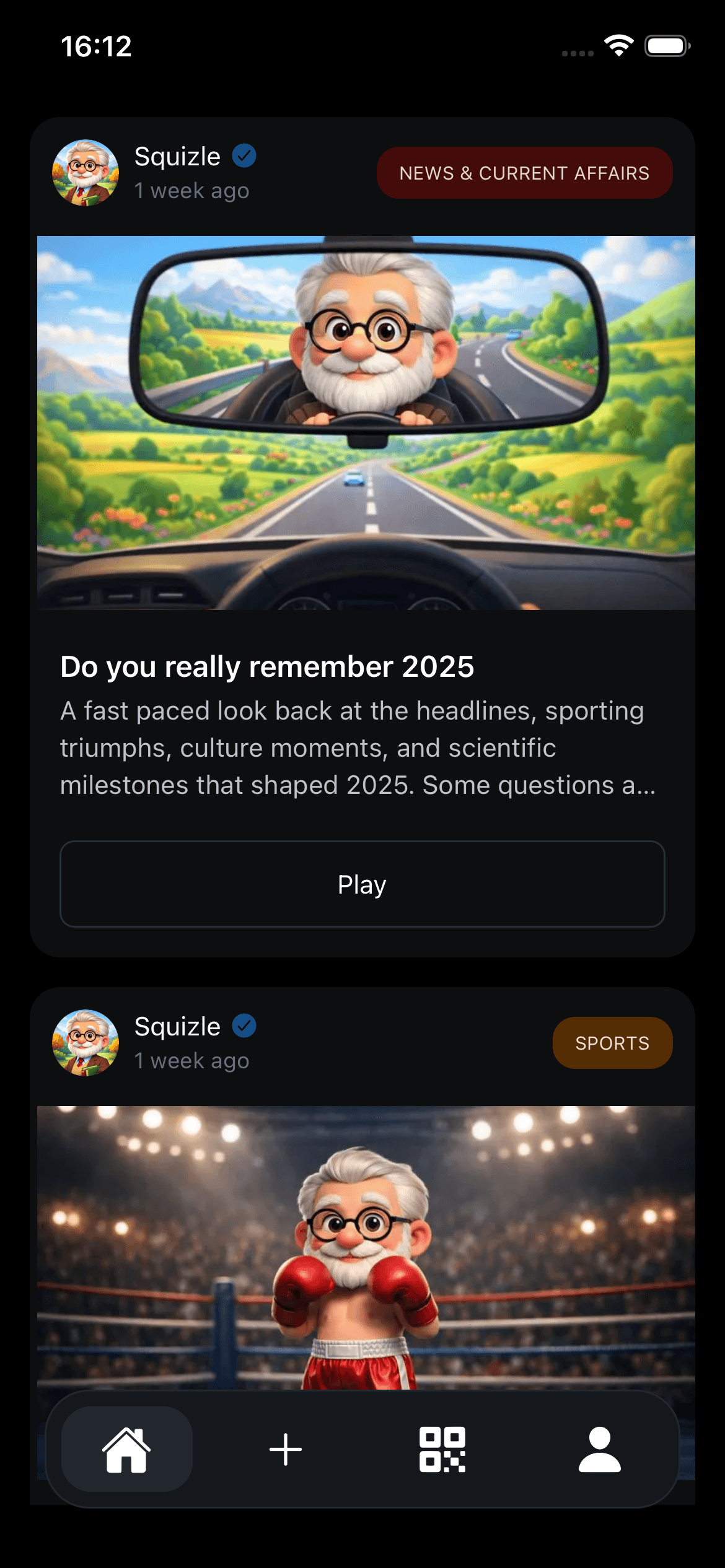 Squizle platform interface showing interactive quiz challenges and learning games